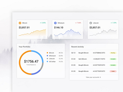 Cryptocurrency Dashboard UI Concept accessibility chart coinbase contrast crypto crypto exchange cryptocurrency line chart pie chart portfolio user inteface wcag web design