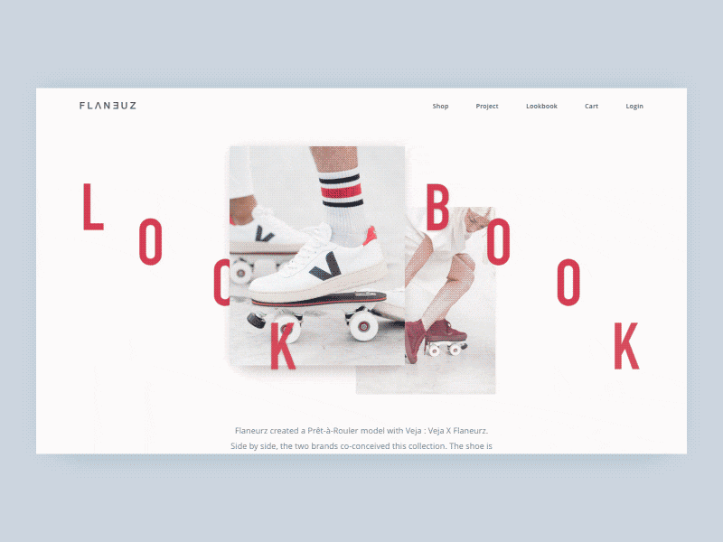 Lookbook Page Design Animation for Roller Skates Project advertising animation broken grid business footwear lookbook pastel product roller skates ui ux zajno