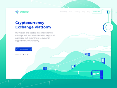 Decentralized Cryptocurrency Exchange Company Website coin decentralized exchange green ico illustration landing metaphor mountains ui ux zajno