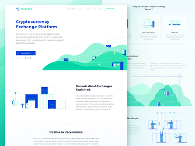 Decentralized Cryptocurrency Exchange Company Website blockchain coin crypto decentralized landing margin trading market metaphor mountains ui ux zajno