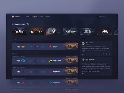 eSport Matches Calendar analytics app bets calendar cs go digital dota events fireart fireart studio game gaming lol product ui ux