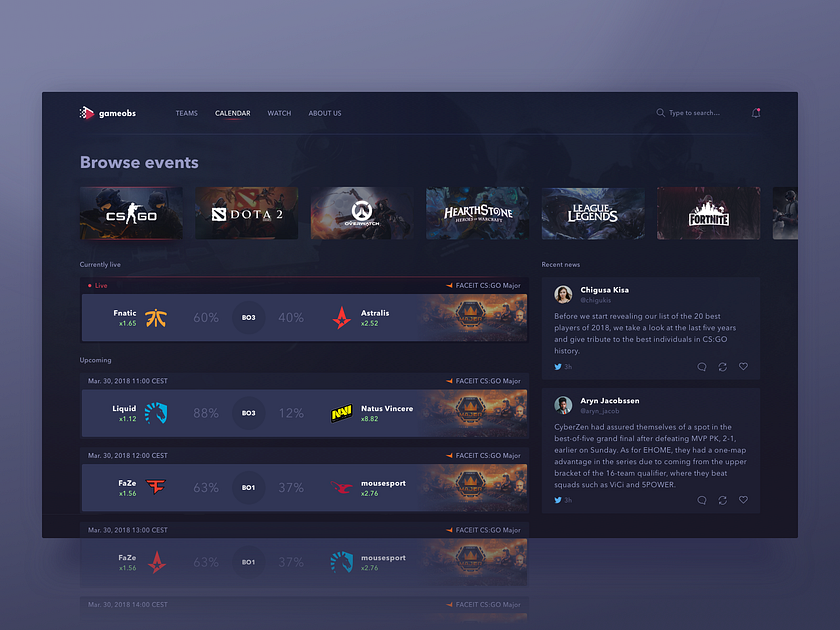 eSport Matches Calendar by Kostia Varhatiuk for Fireart Studio on Dribbble