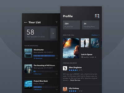 App for Tracking Your Series Viewing Activity app dark design films fireart fireart studio ios ui user experience ux