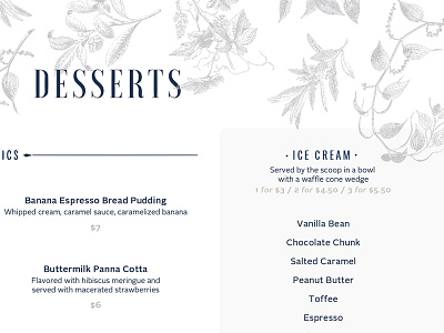 Menu branding concept dessert illustration menu print typography