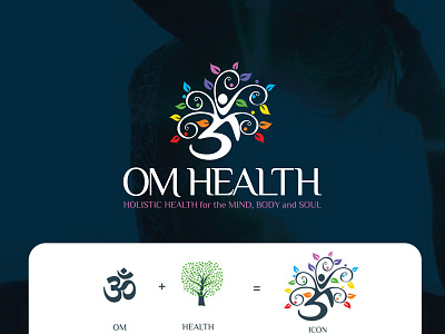 Om Health chakra colors creative health icon logo. logo design om tree