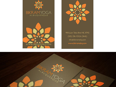 Business card Bikram yoga bikram busines card lotus mandala orange yoga yoga logo