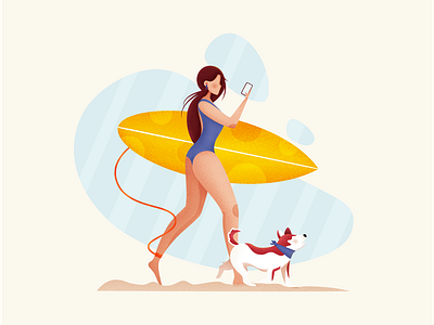 Summer surfing with a dog