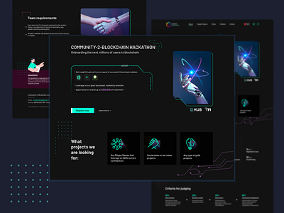 Hackathon | Community2Blockchain - new version blockchain design hackathon landing page ui web