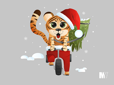 Colorful tiger on a bike 2d bike character illustration illustrator snow tiger vector