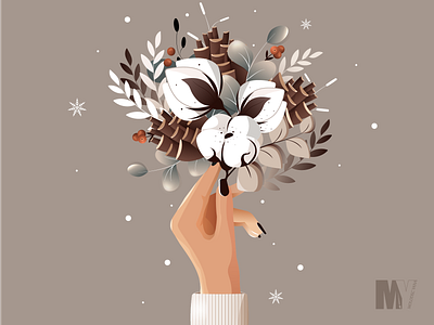 Winter mood 2d cotton design flower illustration illustrator vector