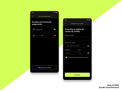 Daily UI #002 (Credit Card Checkout) app design ui