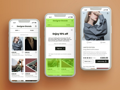 Daily UI 016 : Pop-Up / Overlay 100daysofdesign brand branding dailyui dailyui016 design discount e commerce fashion graphic design green ios luxury mobile overlay popup shopping signup subscribe ui