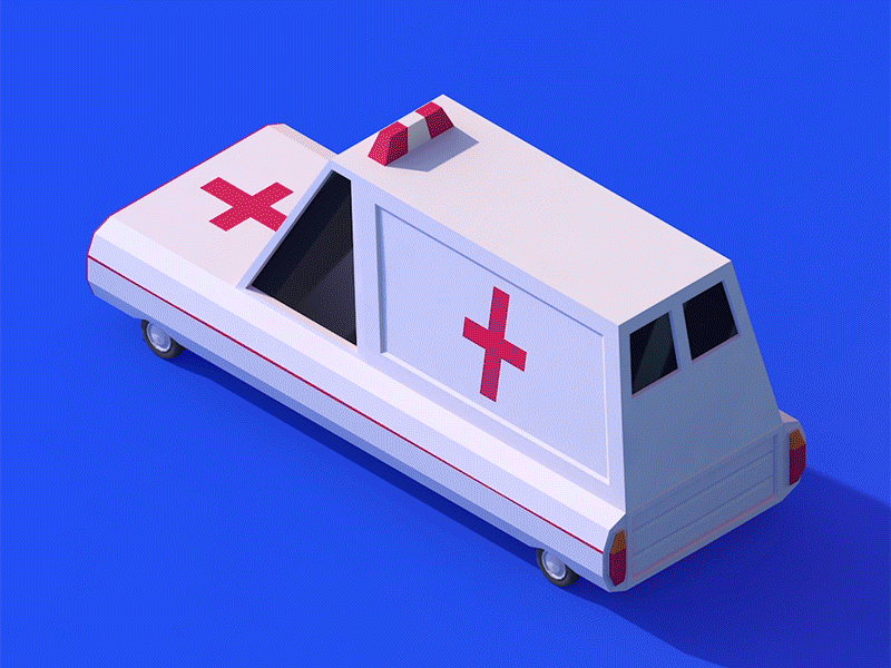Ambulance 3d animation cartoon illustration low lowpoly toon truck