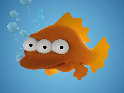 Blinky 3d animation blinky cartoon fanart fish homer illustration low simpsons toon
