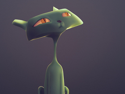 CAT 3d animation cartoon cat green illustration low lowpoly toon