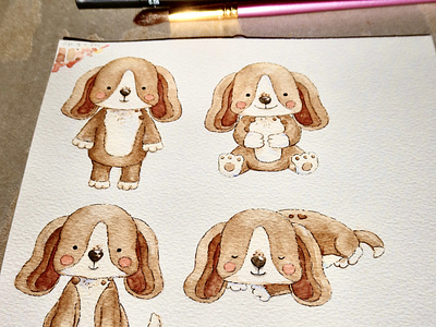 Watercolour Dogs in progress