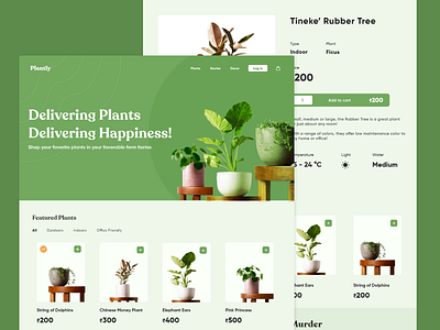 plantly - Delivering Happiness! add to cart branding ceramics design detail page e commerce ecommerce green inspiration landing landing page leaves leaves logo plant plant illustration planter planting plants web website