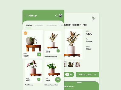 Plantly Mobile App about plants detailpage e commerce app ecommerce green inspiration leaves mobile mobile app plant plant app home plant app home plants