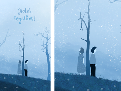 Hold Together! art artwork cold weather couple forest hold illustration snow snowfall