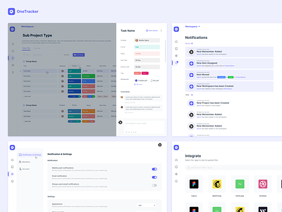 One Tracker integration my account notifications one view project management sass sass product side view task task manager tracker tracking ui ux
