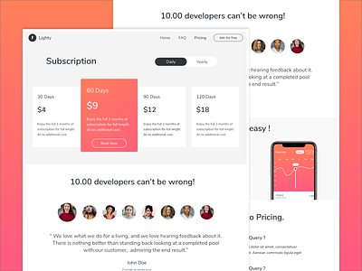 Subscription - Web Page Design booking cards daily design freebies inspiration pricing pricing page pricings subscription testomonials ui ux web website