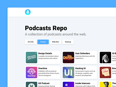 Podcasts Repo design html css javascript podcast react sideproject uidesign