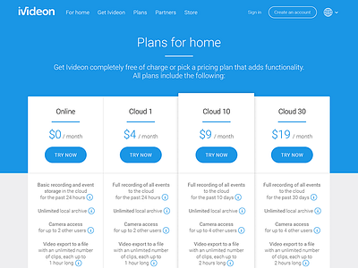 Ivideon Pricing Page design flat material modern plans price pricing pricing page ui roboto table web design