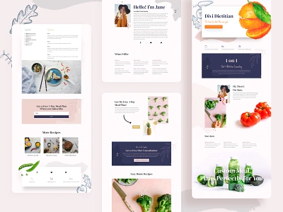 Dietitian Template Design for Divi 2020 trend calories clean dietitian divi elegant themes exercise food gradient graphics health illustration layout minimal template typography ui ux website wordpress