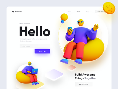 Hello Marshmallow 3d clean debut debutshot design gradient illustration landing page marshmallow minimal product design team team work typography ui ux website welcome page welcome screen welcome shot