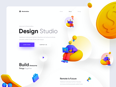 Design Studio agency branding design team gradient icons illustration landing page marshmallow minimal mobile app design mobile application product design typography ui ux visual design web app design web application website welcome page