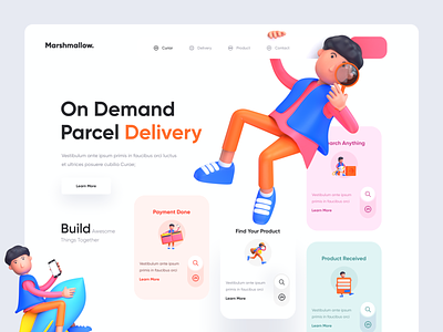 Delivery Services booking app branding character curiar delivery app delivery service header design illustration interface minimal package packaging product design services typography ui ux vector web website