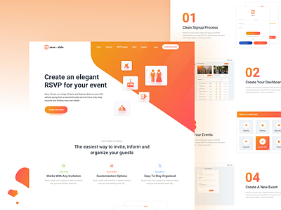 Save For Date - Landing Page dashboard events gradient landingpage material rsvp ui ux web design