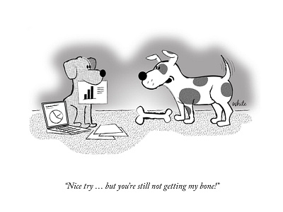 Nice try business caption contest cartoon dog illustration newsletter