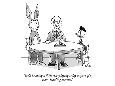 Role playing business caption contest cartoon illustration meeting newsletter