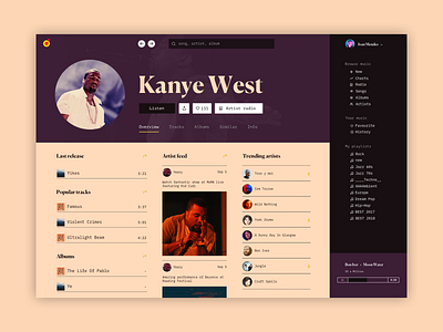 Music App Purple/Creme Theme dashboard kanye kanye west music music app ui ux
