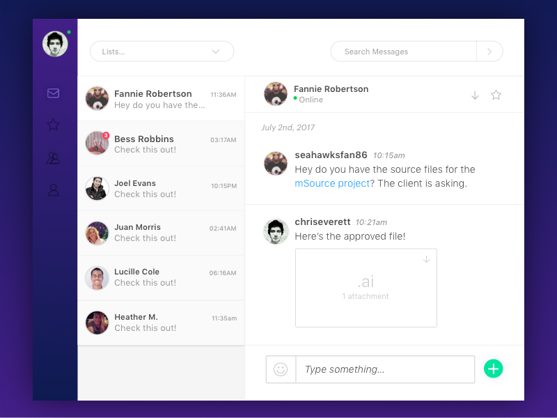 Daily UI #013 - Direct Message by Corey Mines on Dribbble