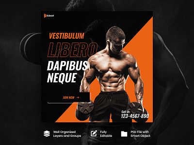 Gym Fitness Social Media Template Free branding designer graphic design graphic designer illustrator motion graphics photoshop social ui