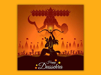 Happy Dussehra Background with Lord Rama Killing Raavan Creative