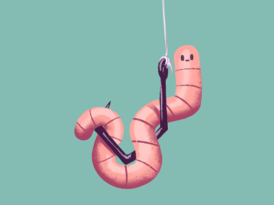 Bait adorable cute hooked illustration illustrator inktober ipad pro texture worm