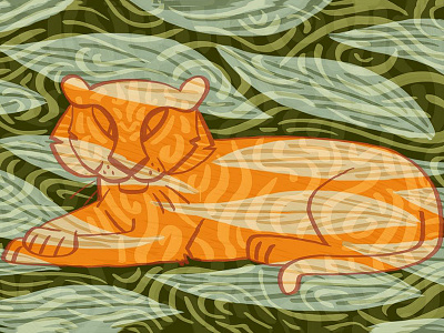 Jungle cat animal cat earth tones forest illustration jungle jungle cat leaf screen print textures tiger