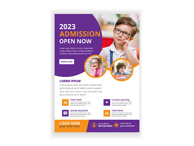 Kids Children's back to school education admission flyer design
