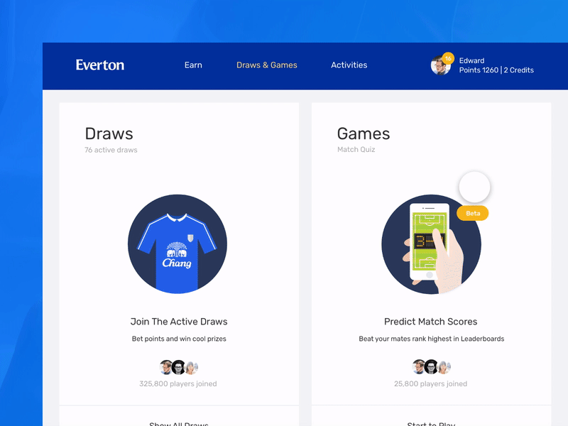 Everton FC Widget clean everton football gamification profile quiz sports ui ux widget