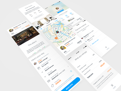Booking Now app booking booking.com clean design iphone list map minimal now white