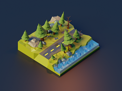 Wood’s road 3d 3d art 3d artist blender blender 3d blender3d blender3dart design illustration isometric isometric art