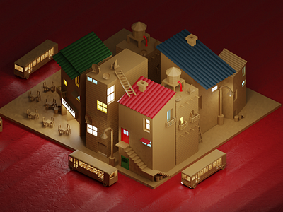 Cardboard city 3d 3d art 3d artist blender blender 3d blender3d blender3dart city orthographic