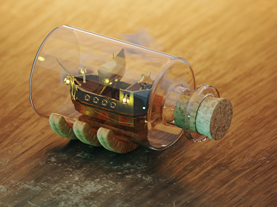 Golden ship in bottle 3d 3d art blender blender 3d blender3d blender3dart design illustration