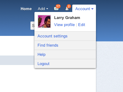 Account drop-down menu