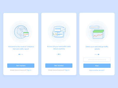 On boarding Screen of Analytics App activity app button clean color design icon illustration mobile onboarding ui ux