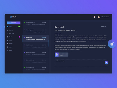 Mail Client App (Dark Version) activity bar chart dashboard data dribbble best shot graph line menu web app