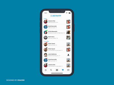 Activity feed of a social media app app branding design ui ux